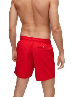 Short de bain rouge uni avec une coupe droite et une taille élastiquée