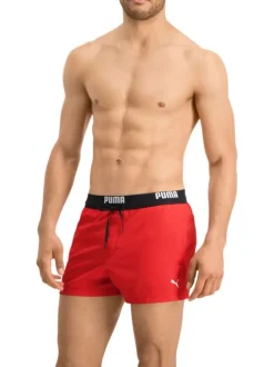 Short de bain rouge uni avec une coupe regular fit et une poche arrière