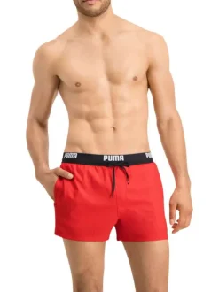 Short de bain rouge uni avec une coupe regular fit et une poche arrière