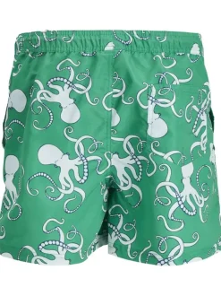Short de bain vert imprimé avec une coupe droite et imprimé pieuvre
