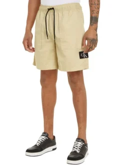 Short de jogging en coton et lin mélangé tilleul avec une coupe regular fit