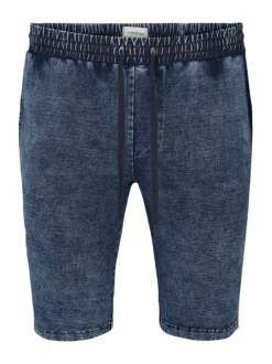 Short de Jogging en coton indigo délavé avec une coupe droite