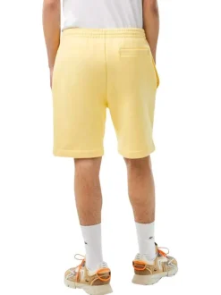 Short de jogging en coton mélangé jaune uni avec une coupe droite
