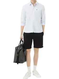 Short de jogging en coton mélangé noir uni avec une coupe droite