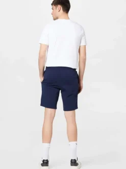 Short de jogging 2 poches marine uni en coton mélangé avec logo blanc