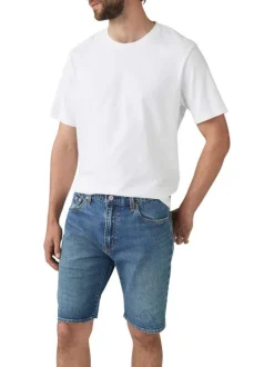 Short denim 405 en coton bleu uni avec une coupe regular fit et des passants