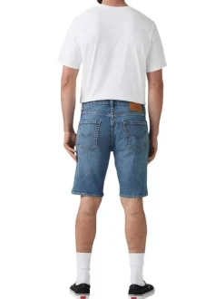 Short denim 405 en coton bleu uni avec une coupe regular fit et des passants