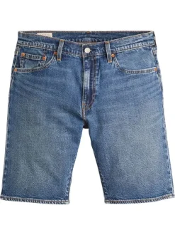 Short denim 405 en coton bleu uni avec une coupe regular fit et des passants