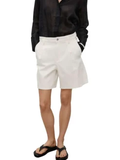 Short denim long en coton écru uni à coupe large avec des poches