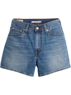 Short denim 80's Mom Short en coton mélangé bleu uni court à taille haute