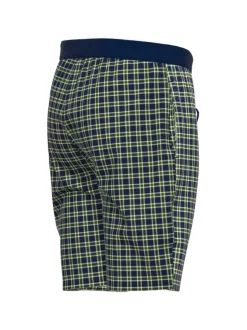 Short de pyjama en coton à carreaux sur fond marine, taille élastiquée à cordon
