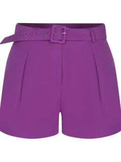 Short effet chino violet uni avec une coupe évasée et une ceinture rectangulaire