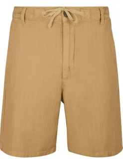 Short en coton beige à coupe droite pourvu d'un cordon de serrage