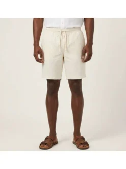 Short en coton beige pourvu d'une taille élastiquée avec cordon de serrage