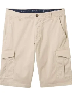 Short en coton beige uni avec une coupe cargo et des poches plaquées