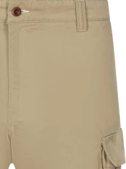 Short en coton beige uni à coupe cargo avec 6 poches et une braguette zippée