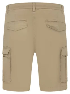 Short en coton beige uni à coupe cargo avec 6 poches et une braguette zippée