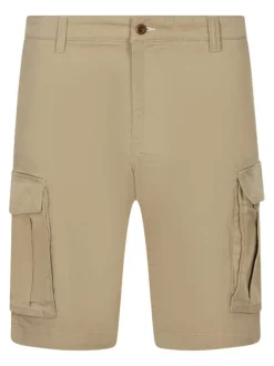 Short en coton beige uni à coupe cargo avec 6 poches et une braguette zippée