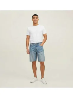 Short en coton biologique bleu à coupe droite pourvu de multiples poches