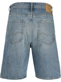 Short en coton biologique bleu à coupe droite pourvu de multiples poches