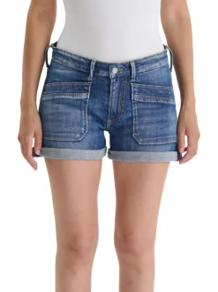 Short en coton bleu à coupe ajustée pourvu de coutures contrastées