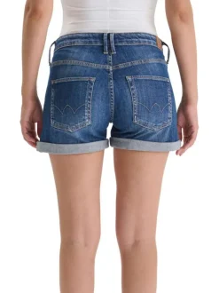 Short en coton bleu à coupe ajustée pourvu de coutures contrastées