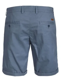Short en coton bleu uni avec une coupe chino et des poches arrières