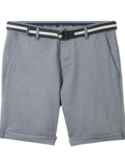 Short en coton bleu uni avec une coupe chino et des poches latérales