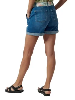 Short en coton bleu uni avec une coupe droite et quatre poches