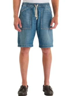 Short en coton bleu uni avec une coupe droite et une taille élastiquée