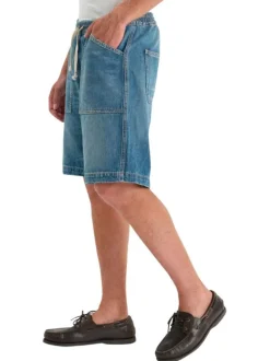 Short en coton bleu uni avec une coupe droite et une taille élastiquée