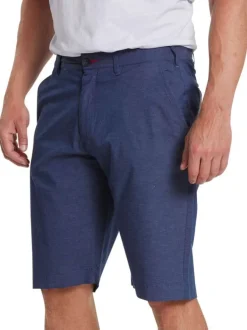 Short en coton bleu uni à coupe chino et une fermeture zippée boutonnée