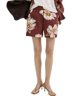 Short en coton bordeaux à motifs pourvu d'une taille élastiquée