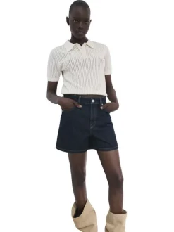 Short en coton brut uni avec une coupe droite et une taille intermédiaire