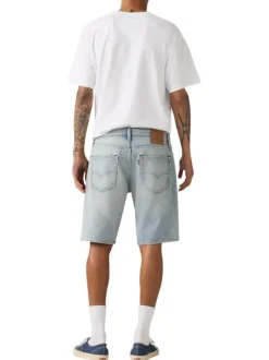 Short 405 en coton ciel coupe droite pourvu de coutures contrastées camel