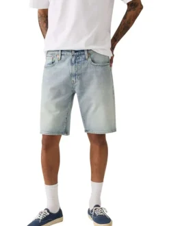 Short 405 en coton ciel coupe droite pourvu de coutures contrastées camel