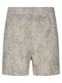 Short en coton et lin mélangés beige à coupe ample pourvu d'une fermeture zippée