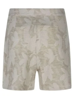 Short en coton et lin mélangés beige à coupe ample pourvu d'une fermeture zippée