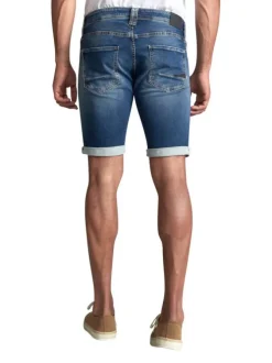 Short en coton indigo délavé avec une coupe Regular Fit et un style 5 poches