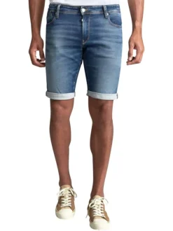 Short en coton indigo délavé avec une coupe Regular Fit et un style 5 poches