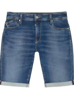 Short en coton indigo délavé avec une coupe Regular Fit et un style 5 poches