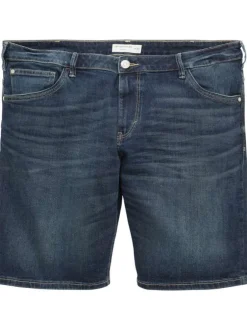 Short en coton indigo effet délavé à coupe droite et taille intermédiaire