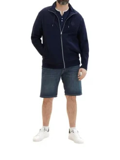 Short en coton indigo effet délavé à coupe droite et taille intermédiaire