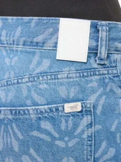 Short en coton indigo à motifs avec une coupe droite à zip et à bouton