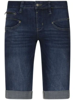 Short en coton indigo uni avec une coupe droite et un patch