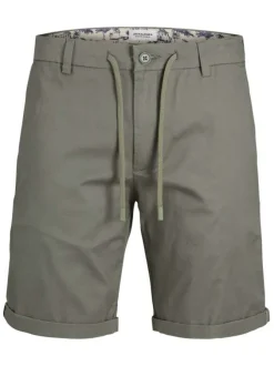 Short en coton kaki uni avec une coupe chino et des poches latérales