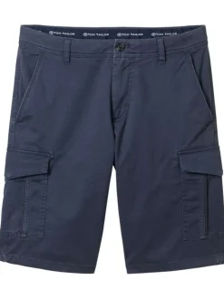 Short en coton marine uni avec une coupe cargo et des poches latérales