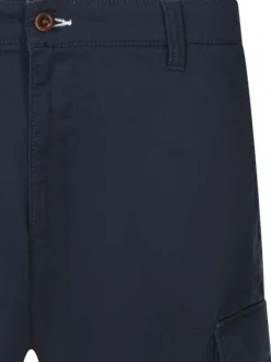 Short en coton marine uni à coupe cargo avec 6 poches et un logo brodé