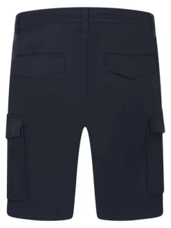 Short en coton marine uni à coupe cargo avec 6 poches et un logo brodé