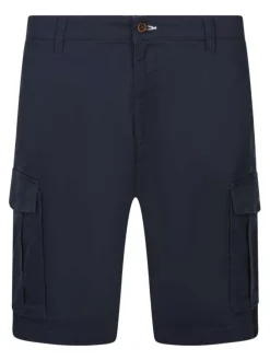 Short en coton marine uni à coupe cargo avec 6 poches et un logo brodé